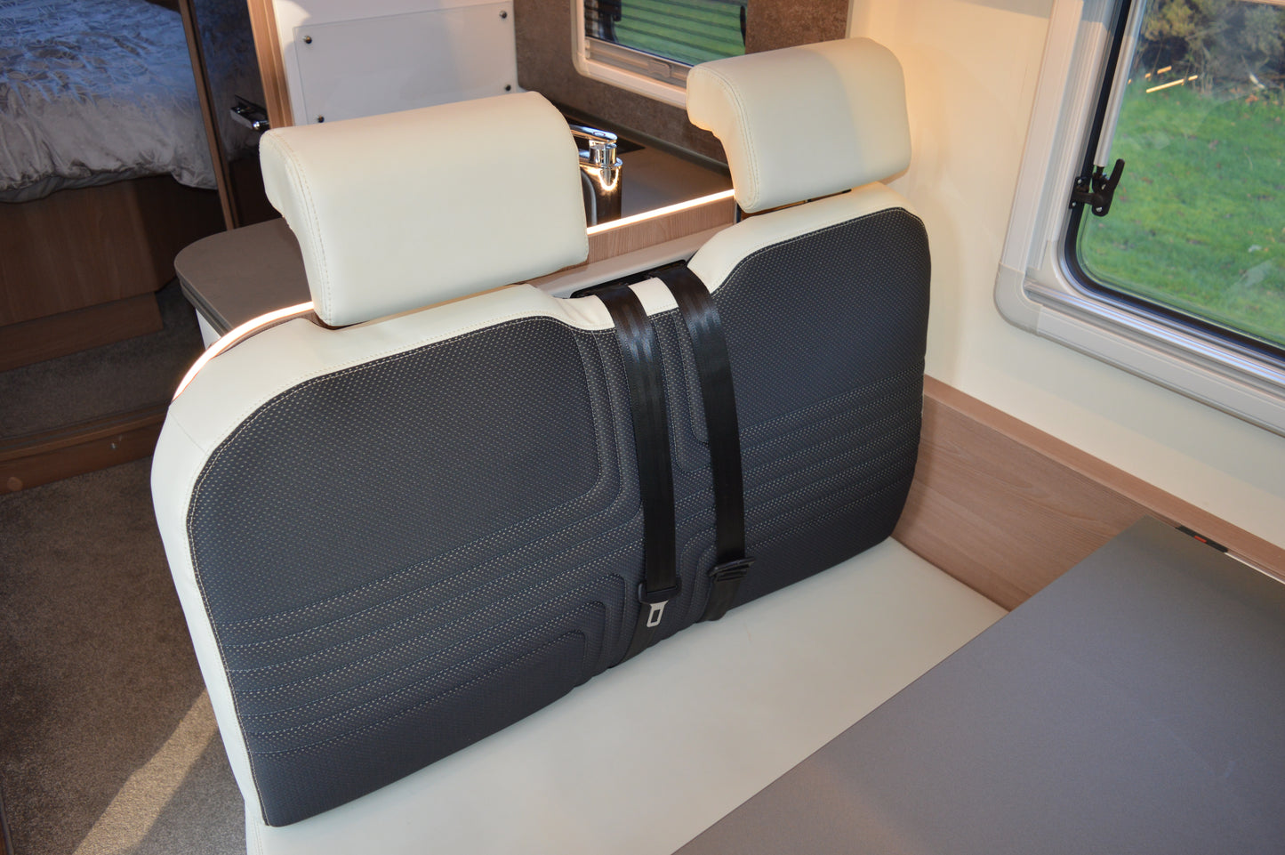 Bürstner Motorhome Seat Covers | Off White Leatherette & Fabric | Custom Made to Order