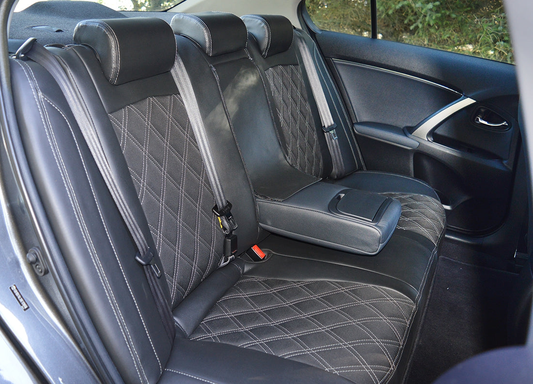 Toyota Avensis Tailored Seat Covers | Black Leatherette & Diamond Fabric Centres (2009-2015)