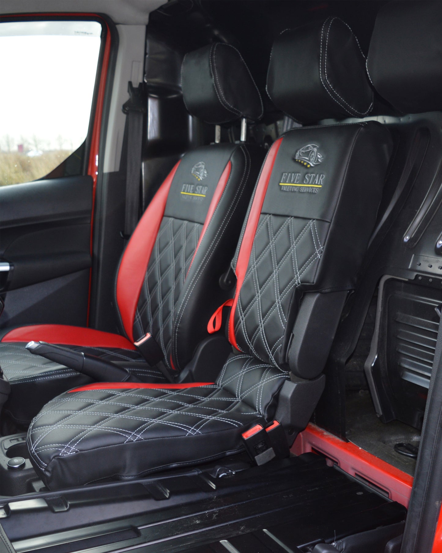 Ford Transit Connect - Black & Red Quilted Diamonds