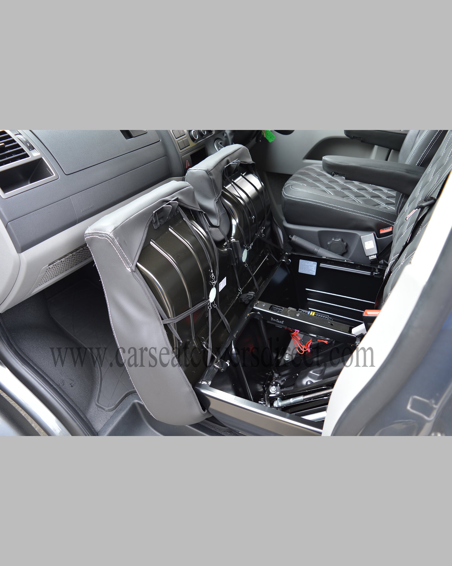 Volkswagen Transporter T5 Seat Covers | Black & Modena Grey Diamond Leatherette