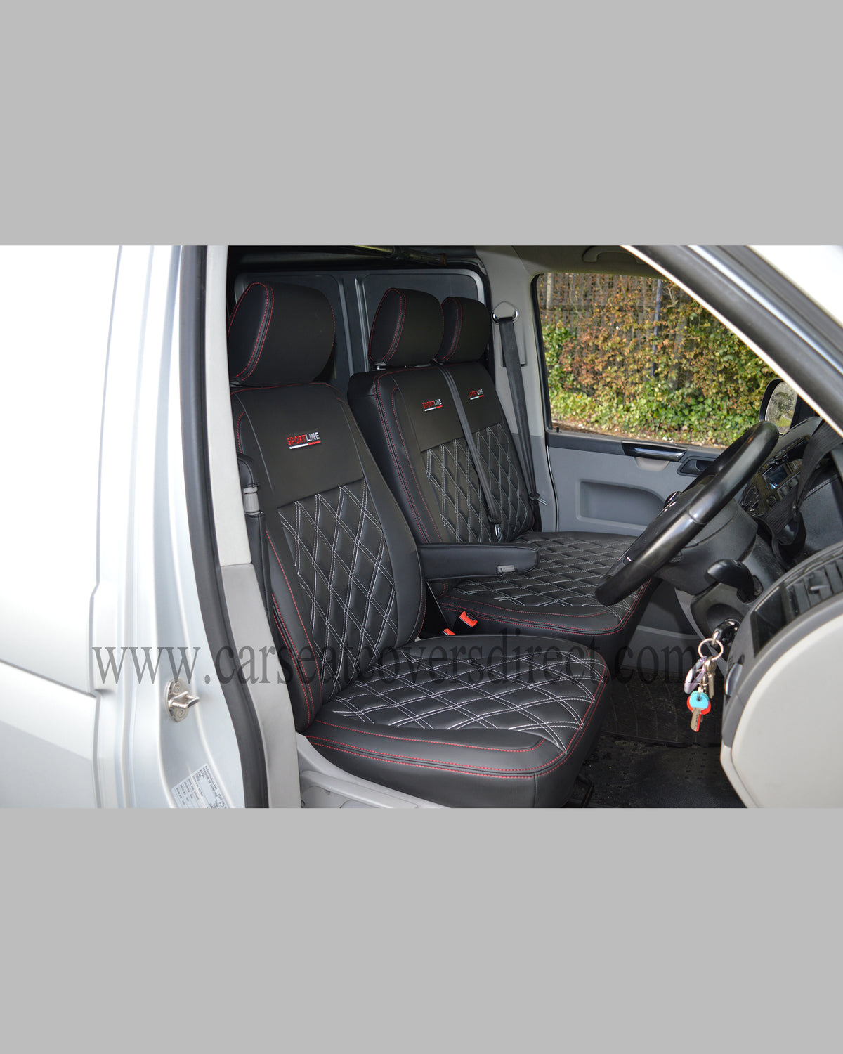 Volkswagen Transporter T5 Seat Covers | Black & Silver Diamond Quilted Sportline Leatherette
