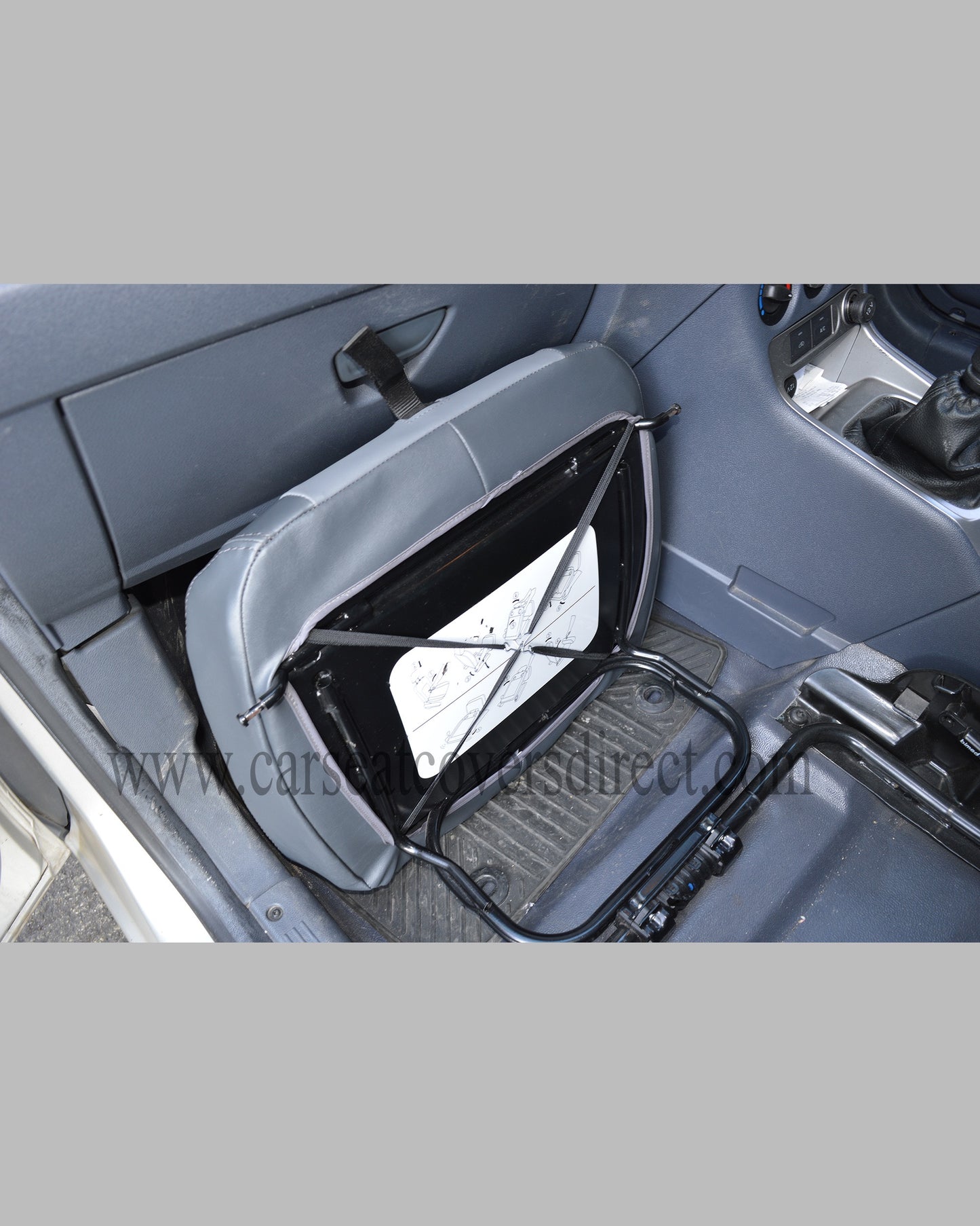 Ford Transit Connect MK1 Seat Covers - Black Leatherette Grey Centre Panels Dark Grey Stitching (2002-2013)