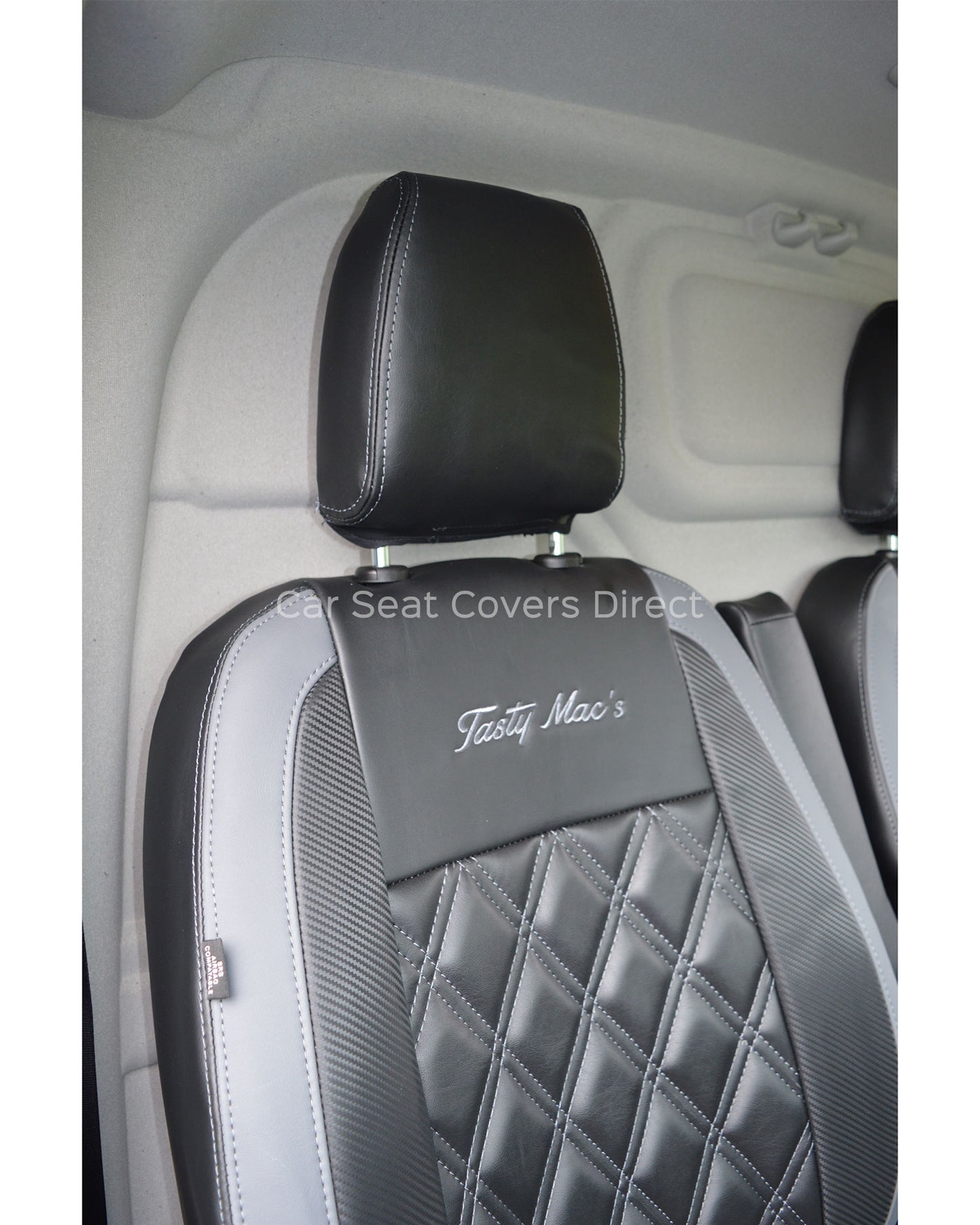 Ford Transit Custom Seat Covers - Grosetto PVC Leatherette Carbon Grey Inserts With Custom Logo