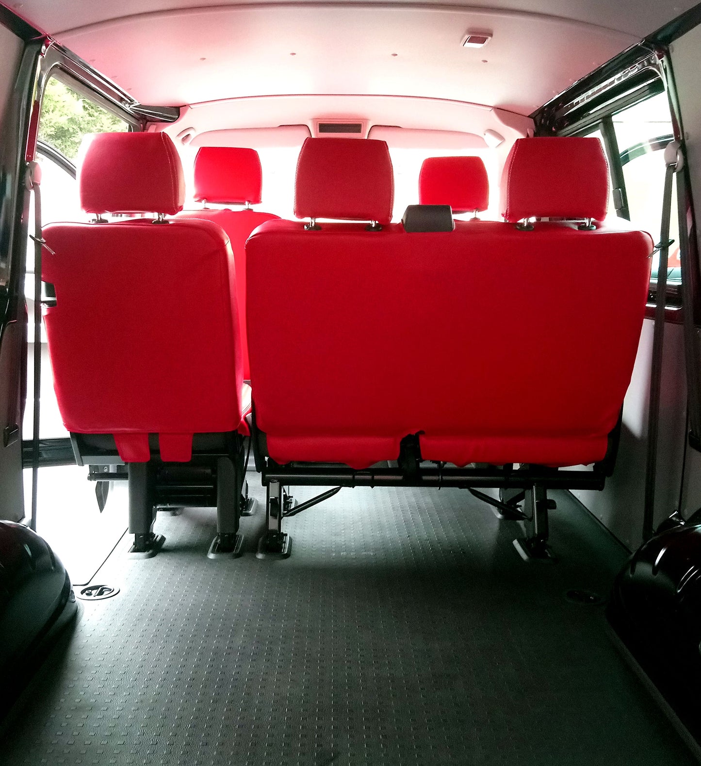 VW Transporter T5 Kombi Seat Covers | Red Diamond Quilted with Highline Logos UK Made