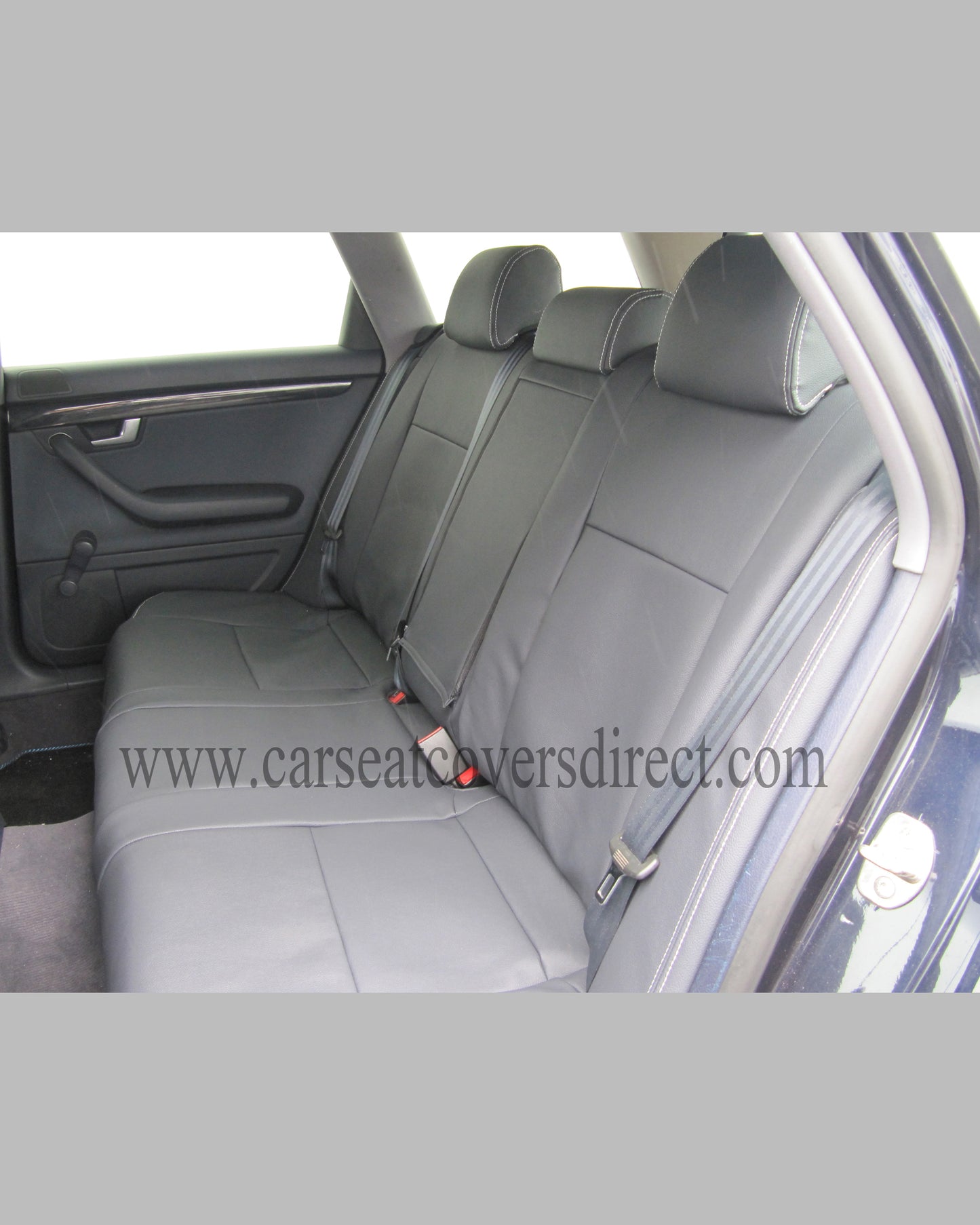 Audi A4 B7 Seat Covers (2004–2009) | Black Leatherette Silver Grey Stitching & Audi Logos | Custom Made to Order