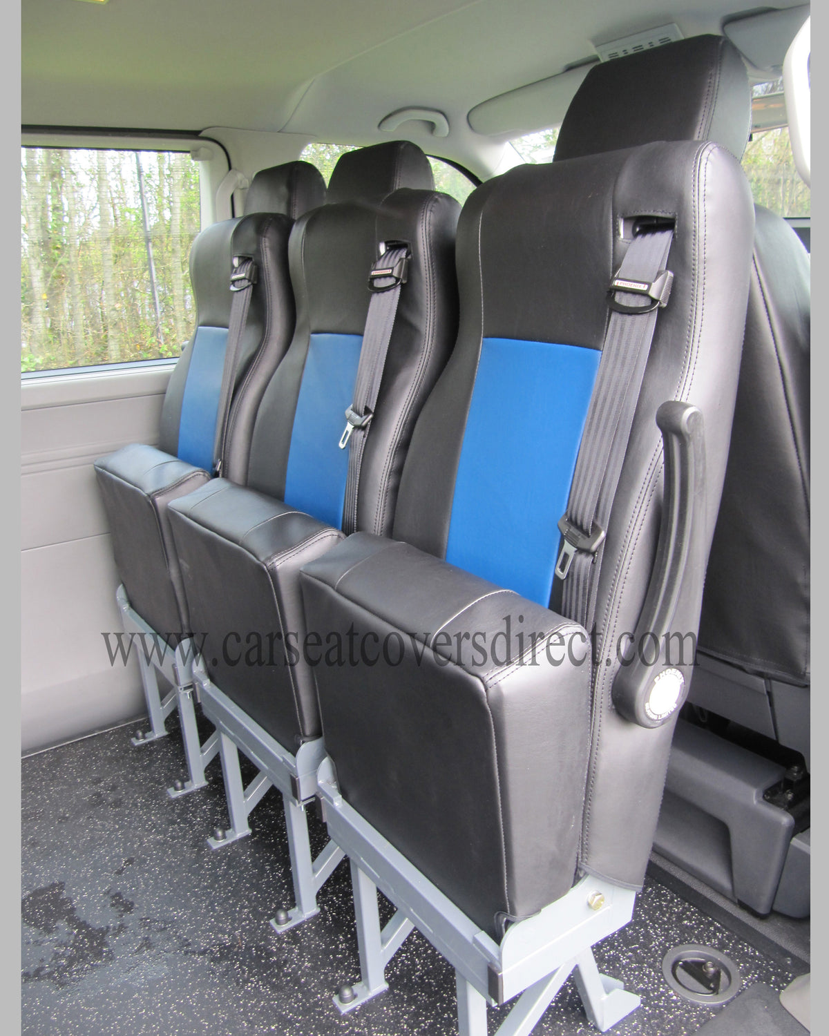 Volkswagen Transporter T5 9 Seater Seat Covers | Black & Blue Leatherette