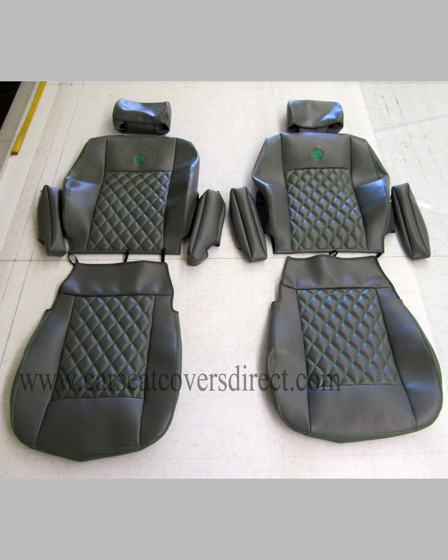 VW Transporter T4 Seat Covers | Black Diamond Quilted Leatherette UK Made