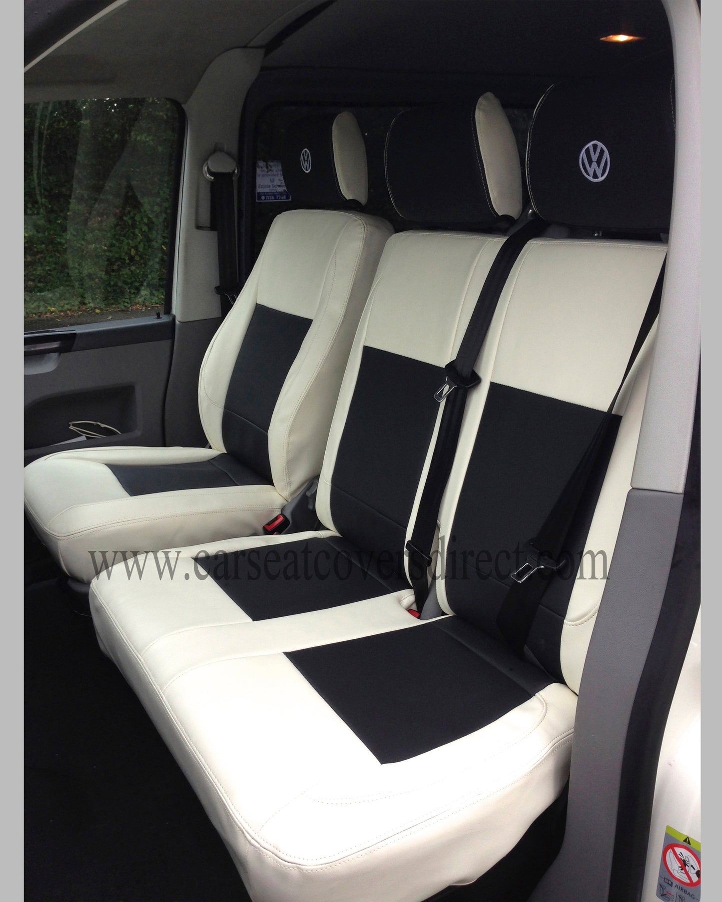 VW Transporter T6 Seat Covers | White & Black Fabric Centres UK Made