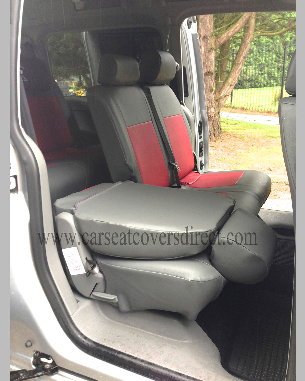 Volkswagen Caddy Life Seat Covers | Grey & Red Leatherette Centre Panels