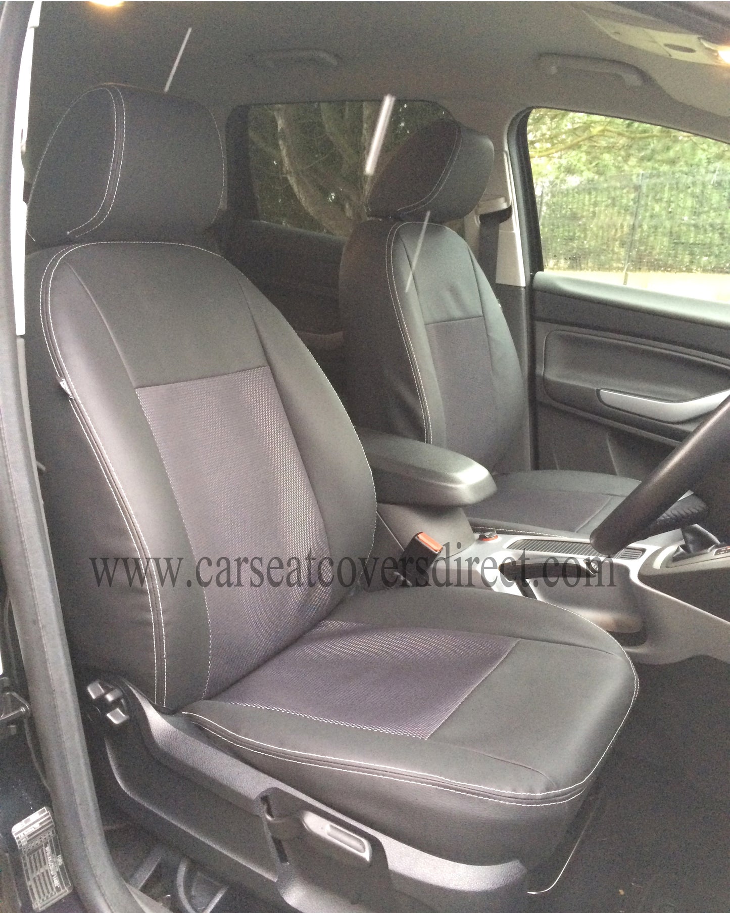 Ford Kuga MK1 Seat Covers - Black Leatherette Cloth Centre Panels Silver Double Stitching (1st Generation 2008-2012)