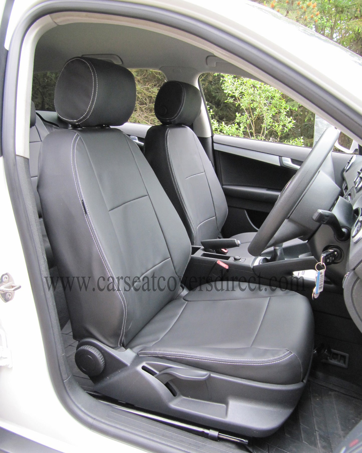 Audi A3 Seat Covers - Black Leatherette with Silver Stitching & Logos