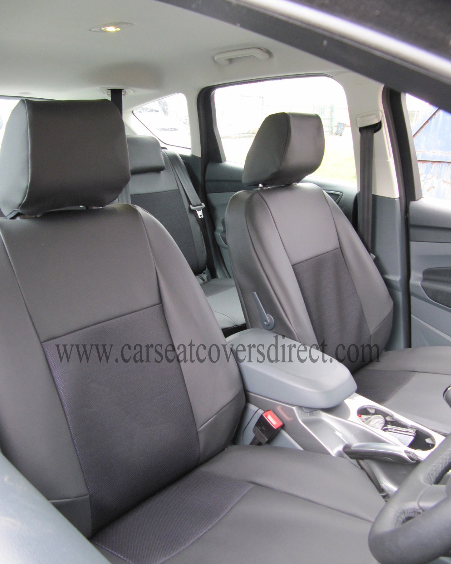 Ford C-Max MK2 Seat Covers - Black Leatherette Raven Fabric Centre Panels Fully Tailored (2nd Generation 2011-2019)