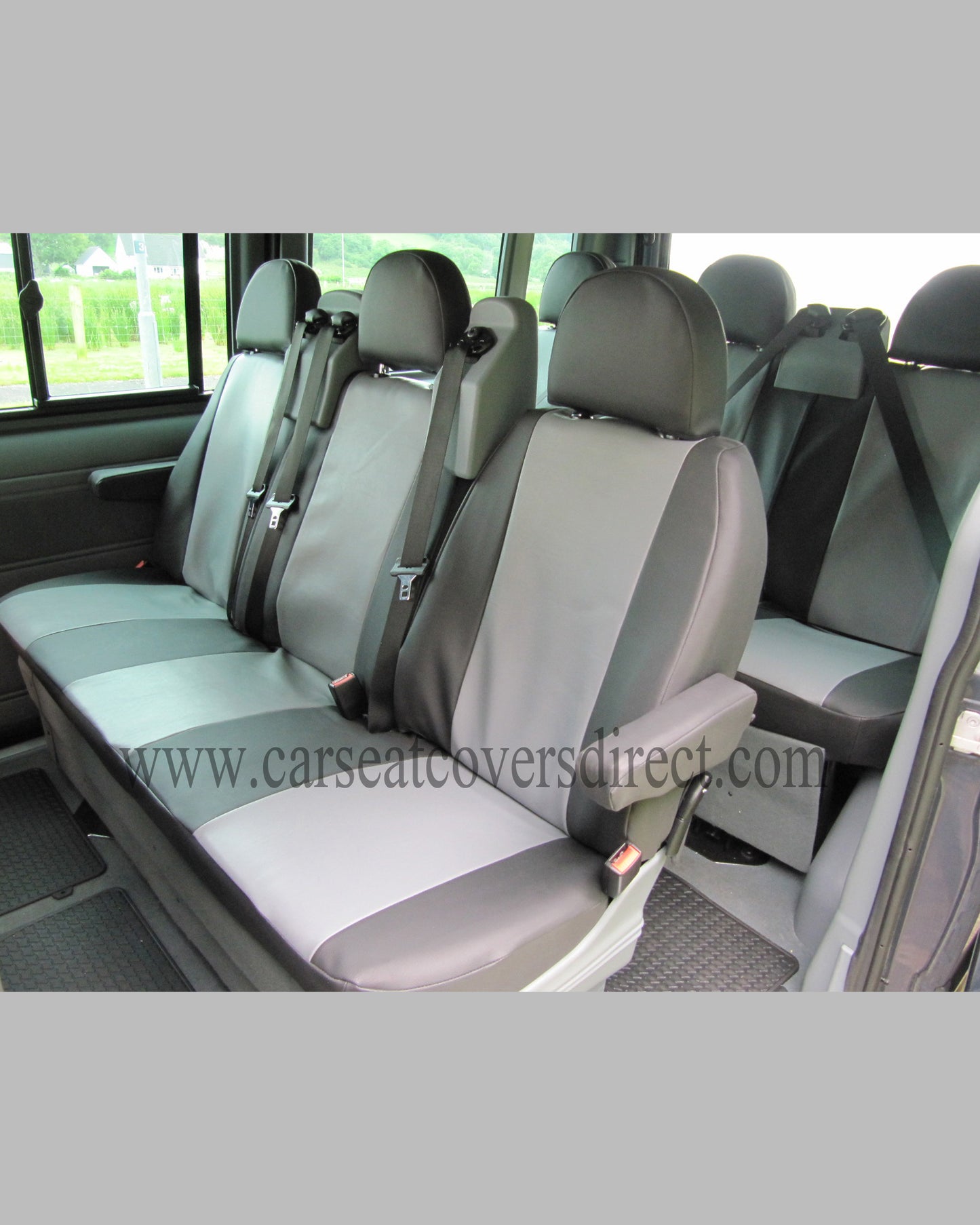 Ford Transit Tourneo Seat Covers - Black & Forli Grey Leatherette Taxi Pack 9 Seater 1st Generation (2006-2013)