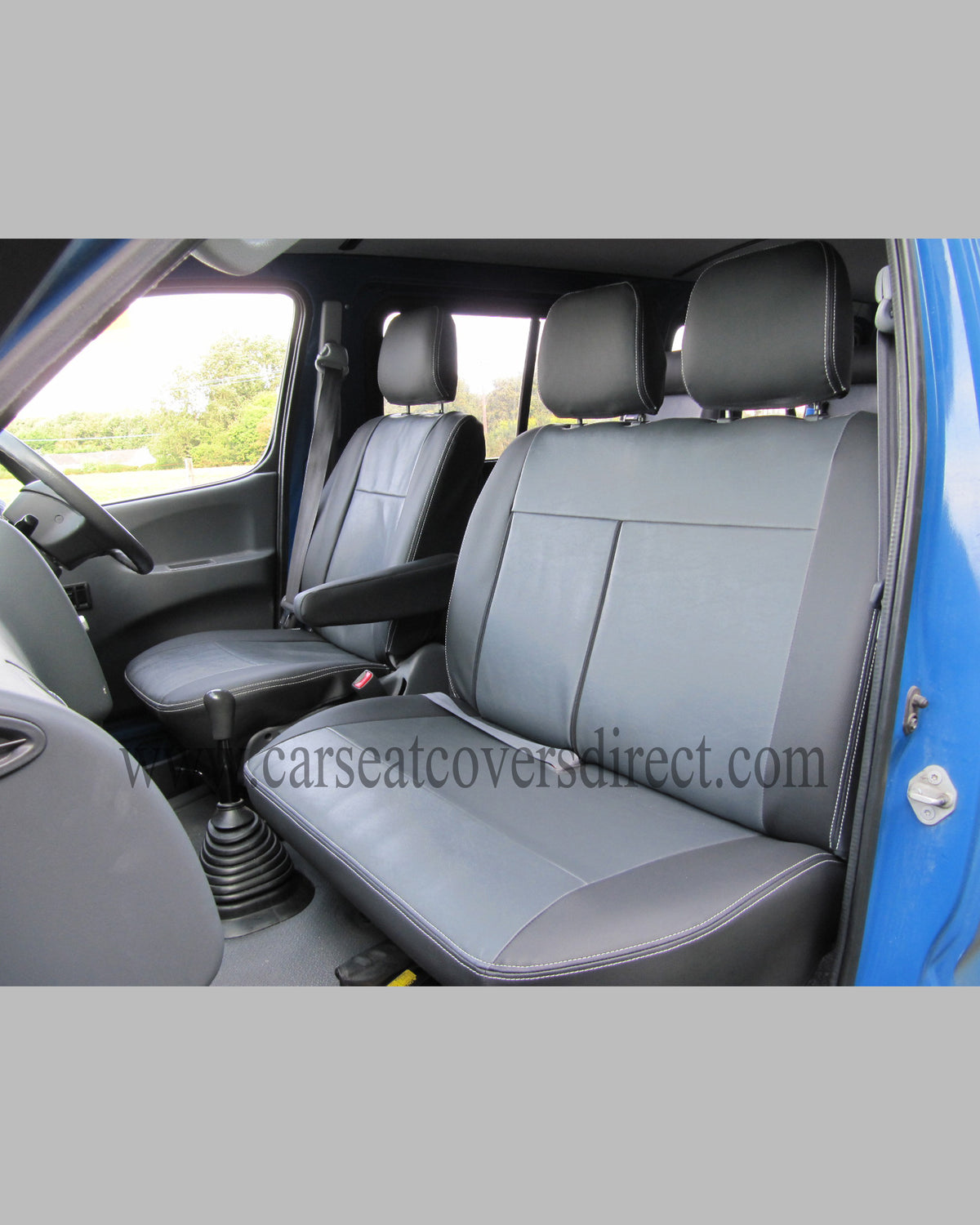 Toyota HiAce 4th Gen Tailored Van Seat Covers | Black & Grey Two-Tone Leatherette with Silver DTS (1989-2004)