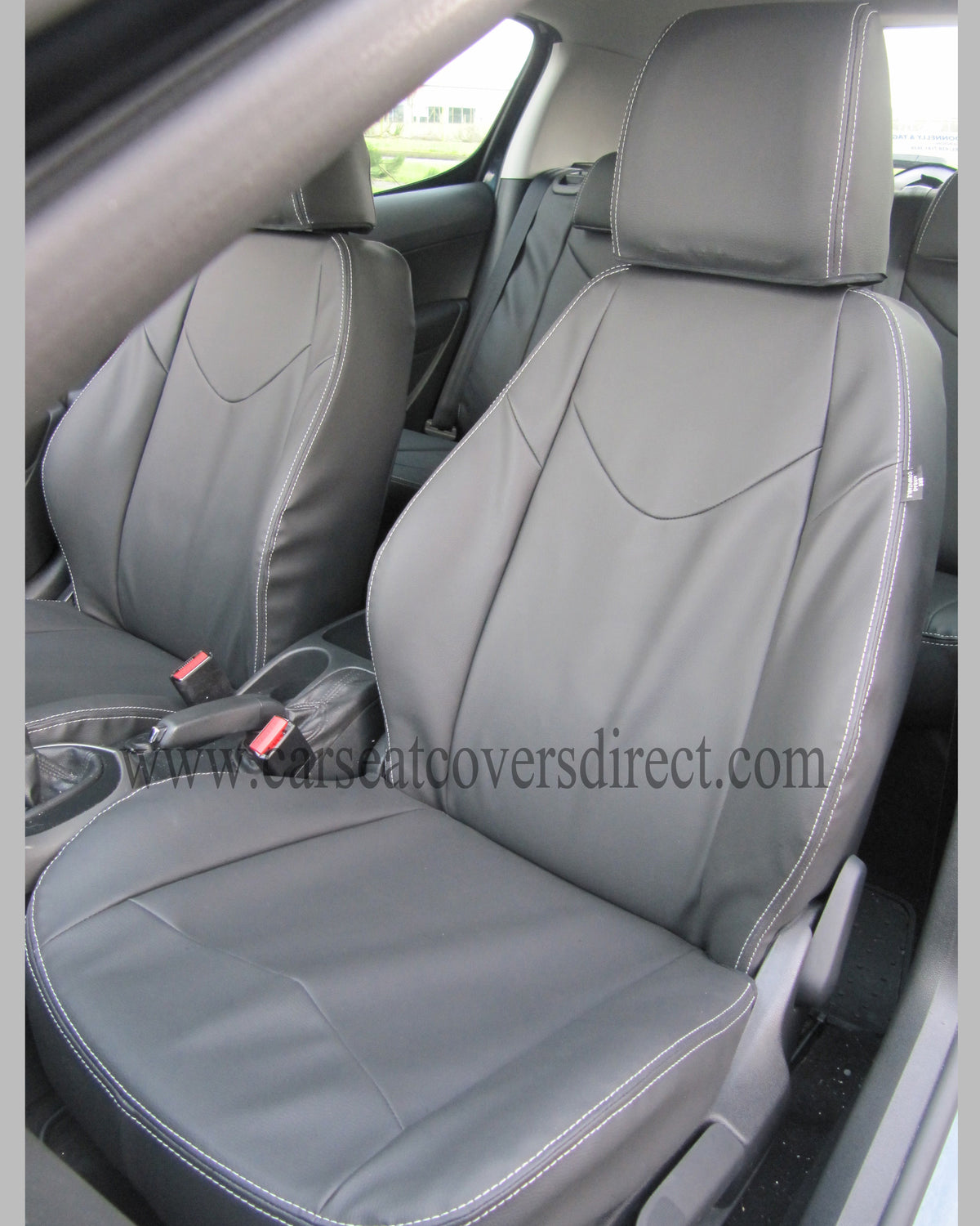 Peugeot 308 Tailored Car Seat Covers | All Black Leatherette with Silver Stitching (2007-Present)