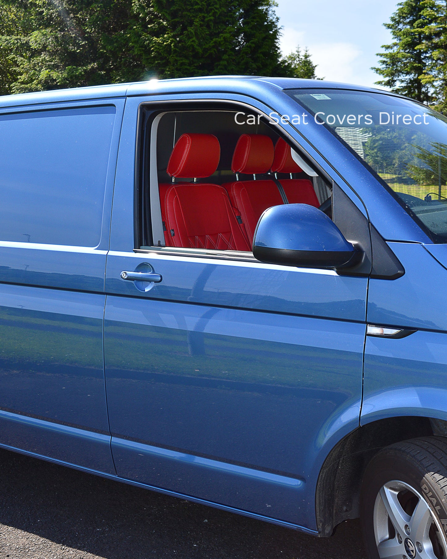 Volkswagen Transporter T5 Seat Covers | Red & White Diamond Stitched Leatherette