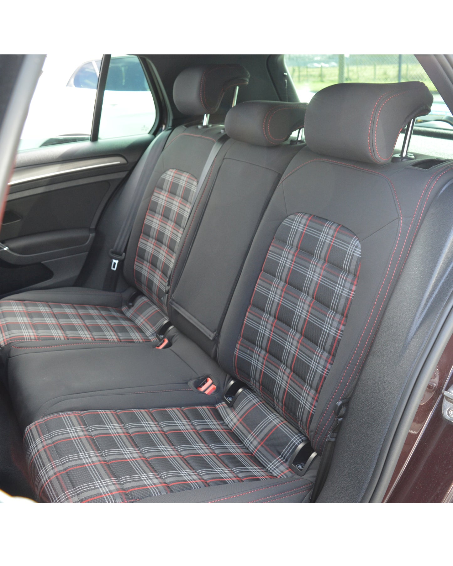 VW Golf MK7 Seat Covers – Black & GTI Tartan with Red Stitching