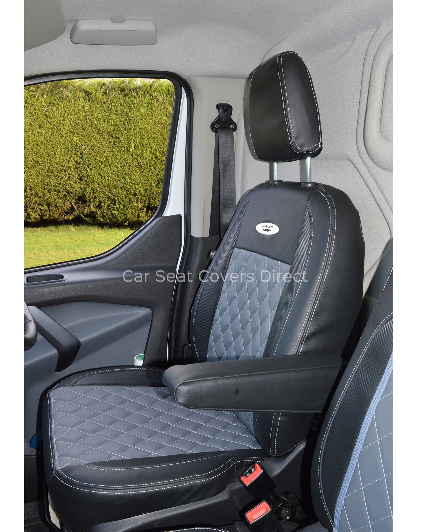 Ford Transit Custom Seat Covers | Black & Grey Carbon Face Panel UK Made