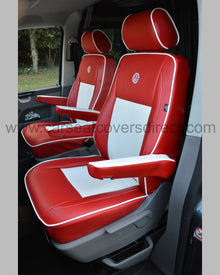 Volkswagen Transporter T5 Red & White with Piping Captain Seats