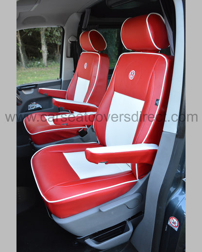 Volkswagen Transporter T5 Red & White with Piping Captain Seats