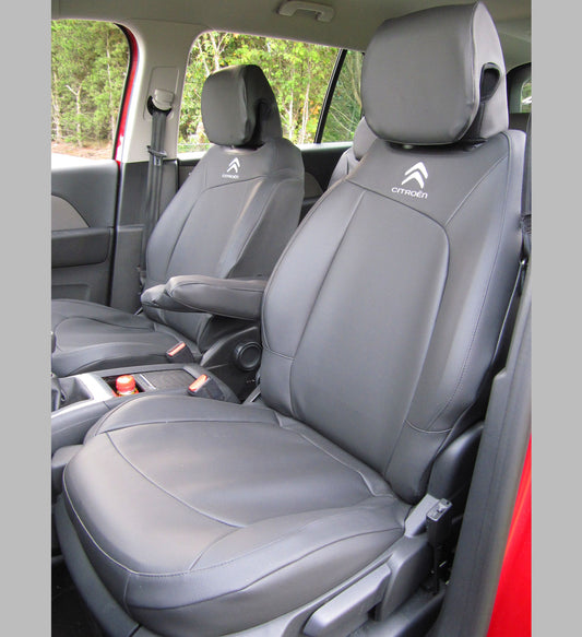 Citroen C4 Grand Picasso Tailored Seat Covers - Charcoal leatherette with Logos (2013 - Present) 7 seater