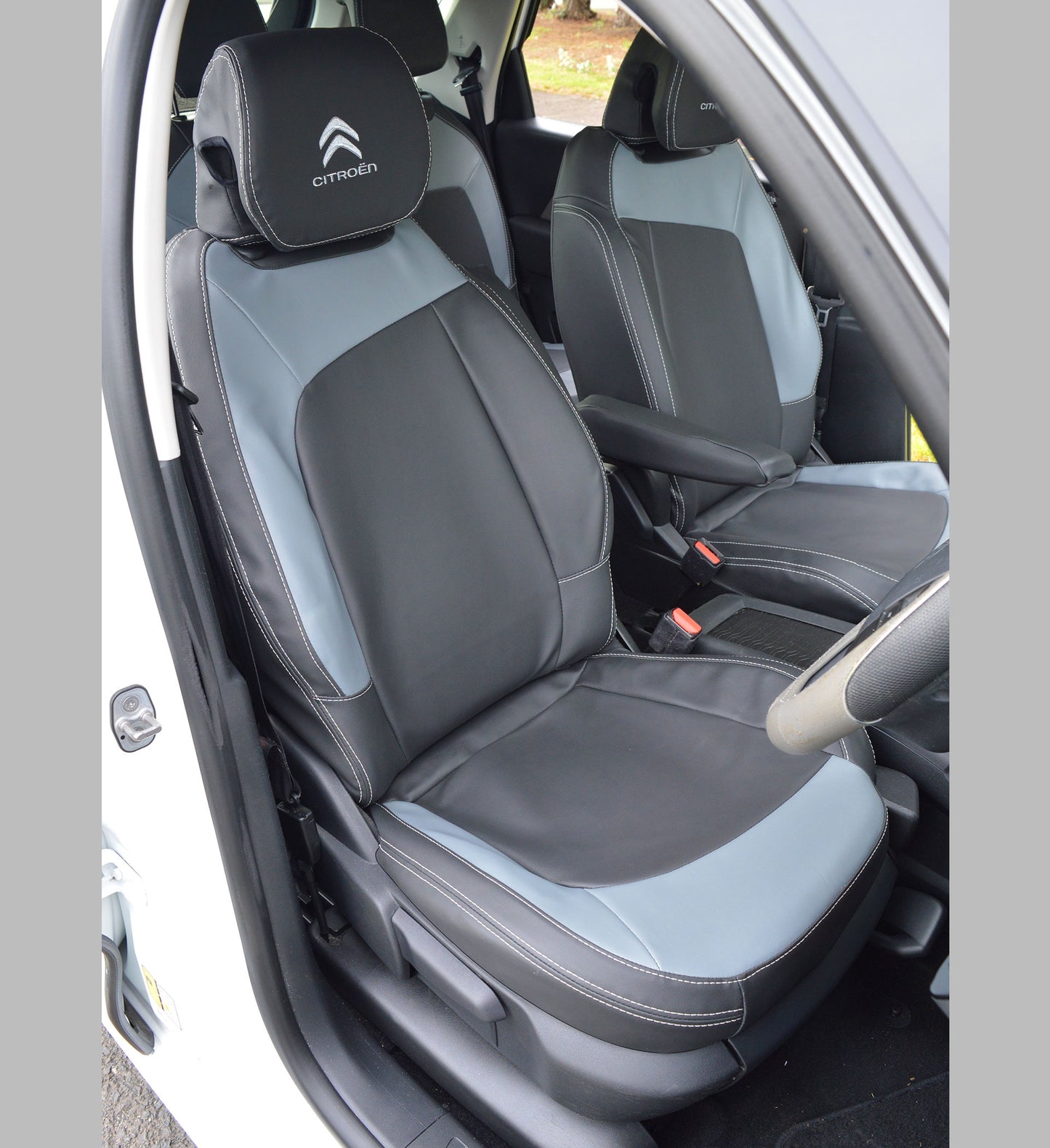 Citroen C4 Grand Picasso Tailored Seat Covers - Charcoal & Forli Grey Leatherette with Logos (2013 - Present) 7 seater