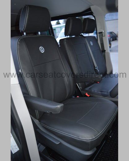 Volkswagen VW Transporter T6 Kombi Seat Covers - Charcoal PVC with Fabri and Logos
