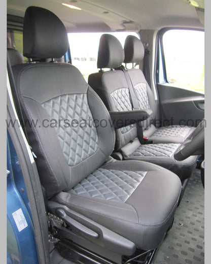 Vauxhall / Opel Vivaro Tailored Seat Covers - Charcaol with Grey Diamonds (Crew Cab)