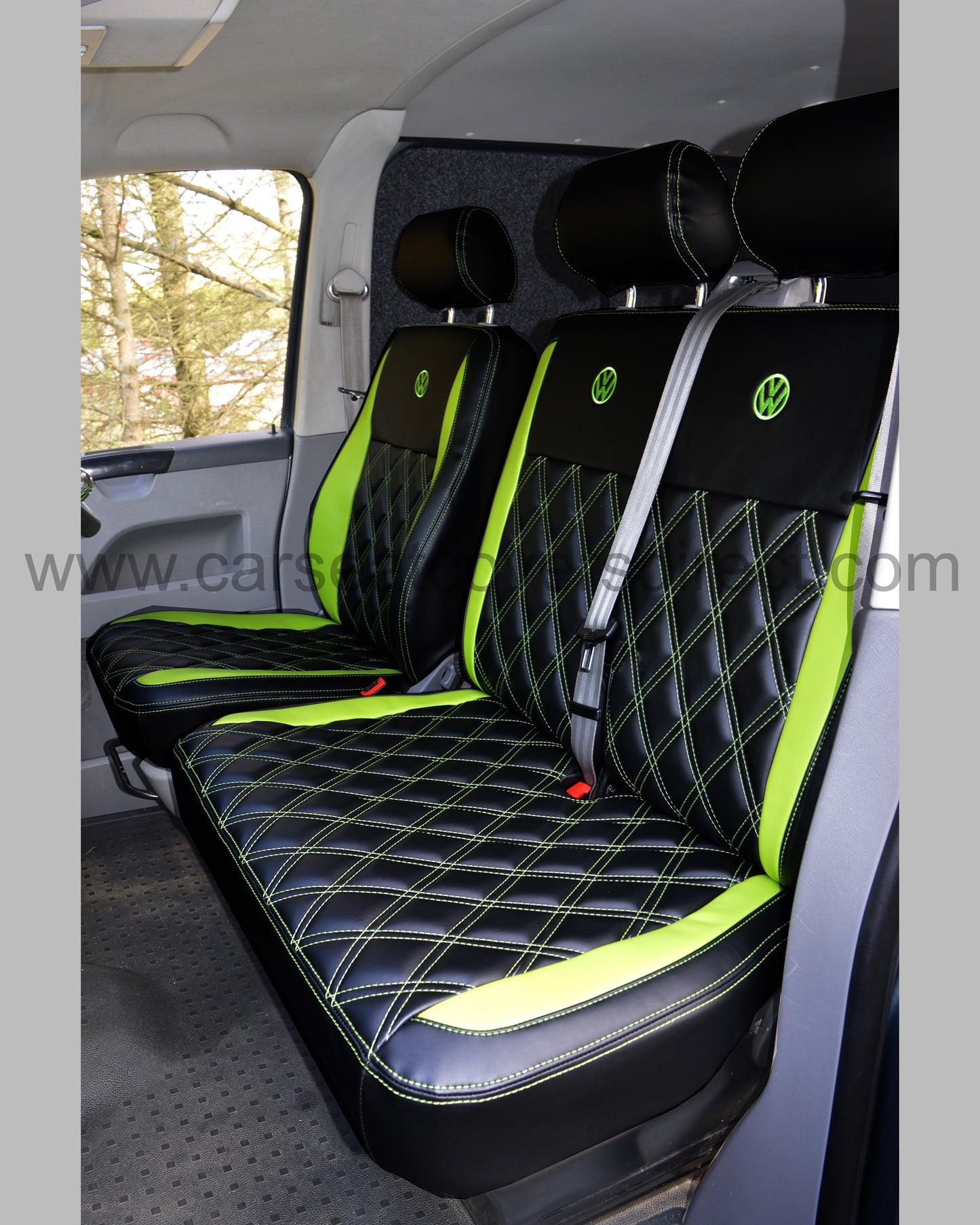 Volkswagen Transporter T5 Seat Covers - Black & Citrus Green Diamonds