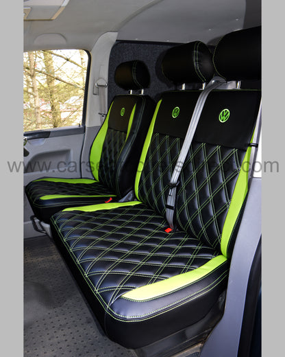 Volkswagen VW transporter T6 Seat Covers - Black & Citrus Green inserts Diamond stitched