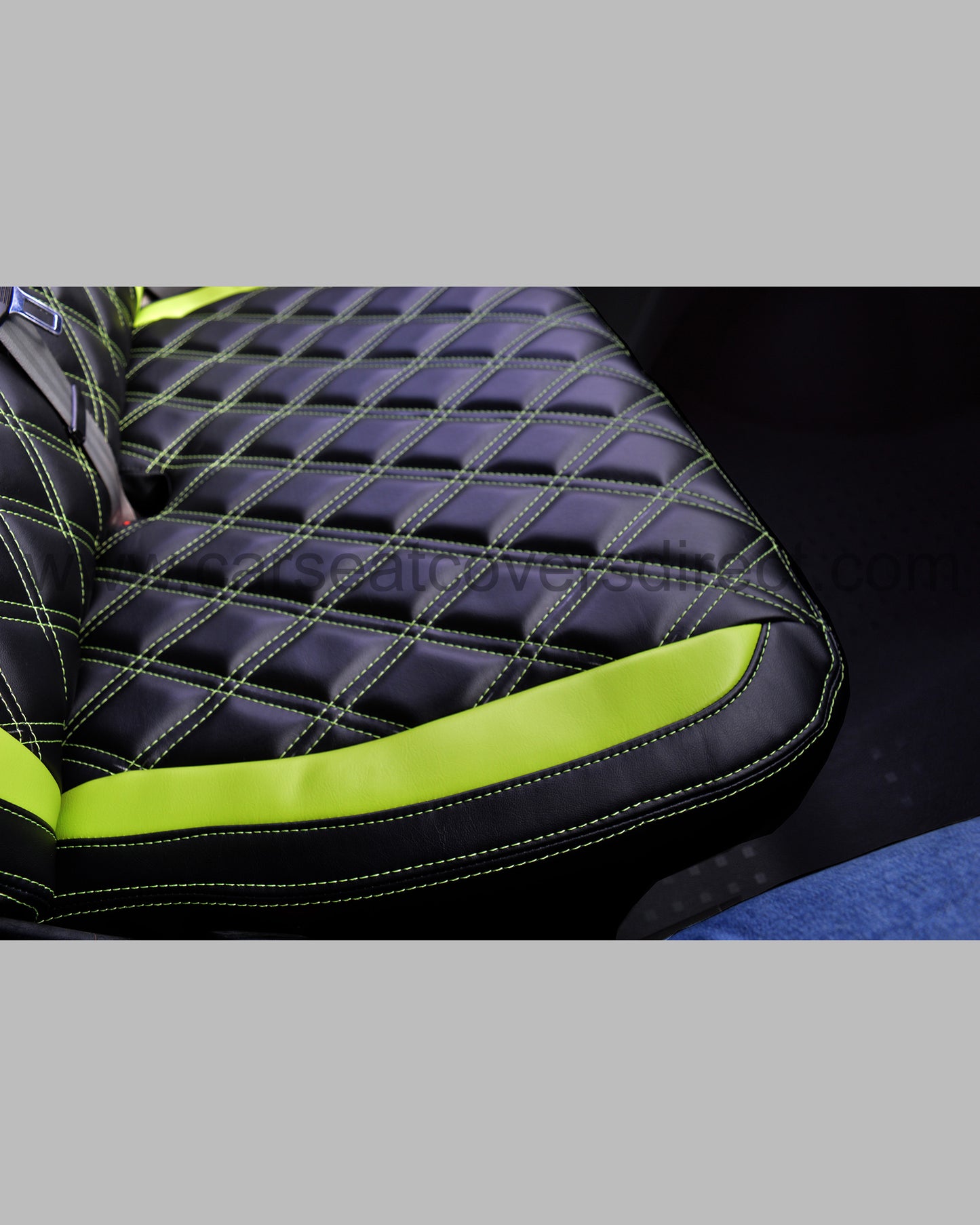 Volkswagen VW transporter T6 Seat Covers - Black & Citrus Green inserts Diamond stitched