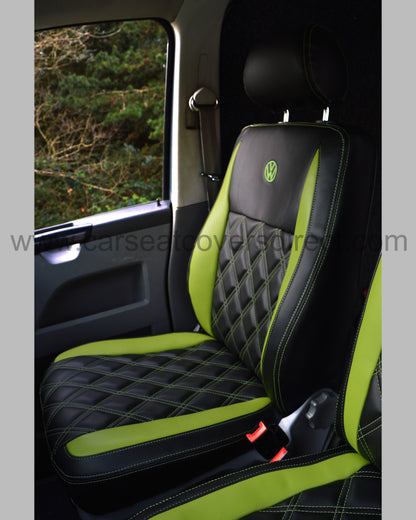 Volkswagen Transporter T5 Seat Covers - Black & Citrus Green Diamonds