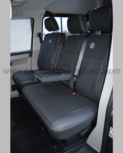 Volkswagen VW Transporter T6 Kombi Seat Covers - Charcoal PVC with Fabri and Logos