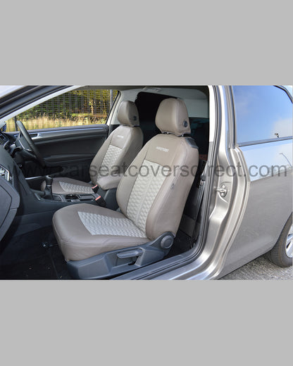 Volkswagen VW Golf MK7 Seat Covers - Leather Brown with Cream Honeycomb Centre