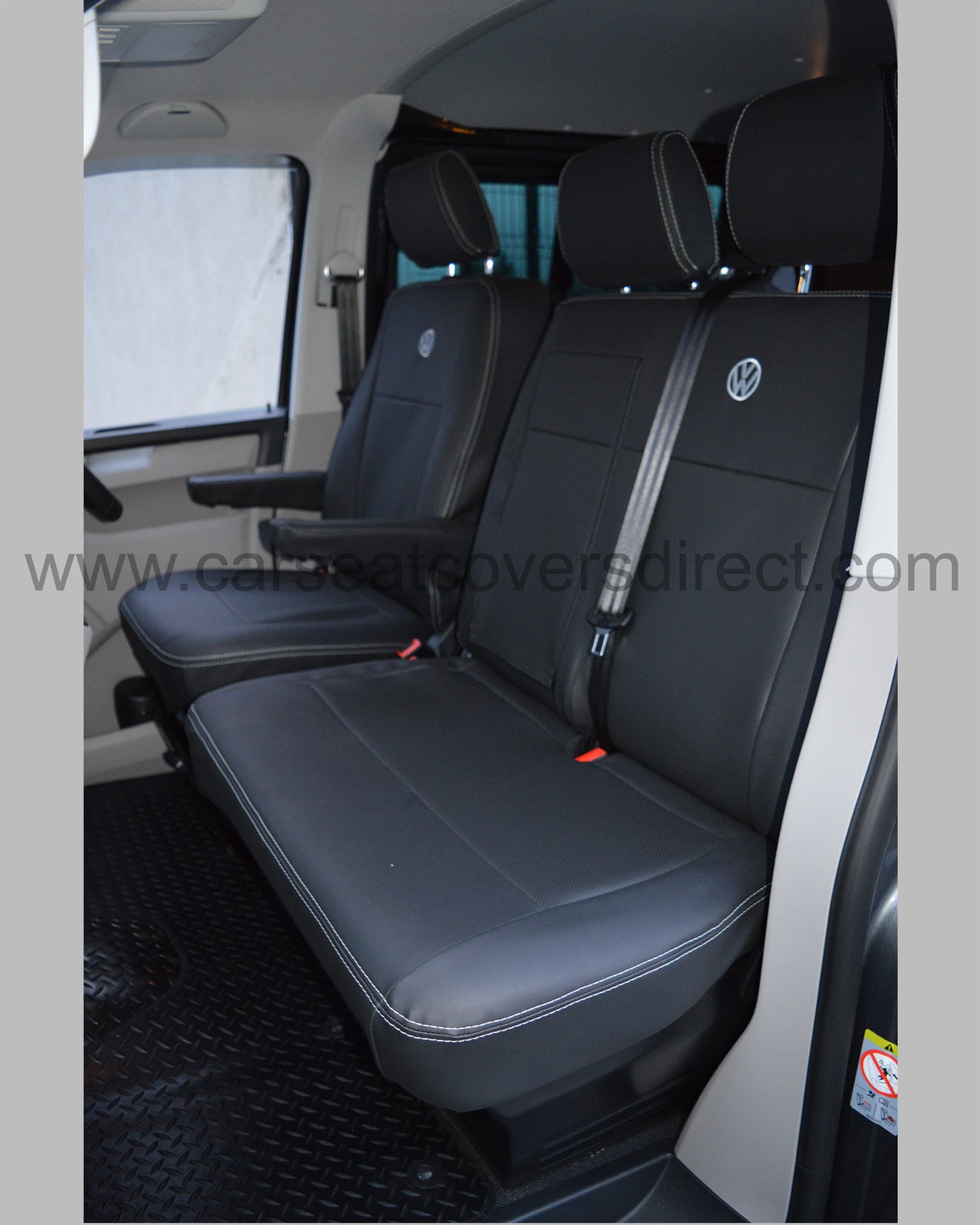 Volkswagen VW Transporter T6 Kombi Seat Covers - Charcoal PVC with Fabri and Logos