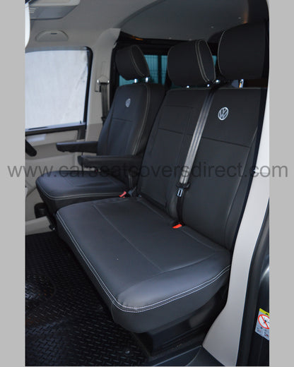 Volkswagen VW Transporter T6 Kombi Seat Covers - Charcoal PVC with Fabri and Logos