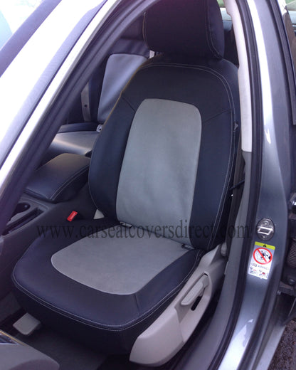 Audi A4 Seat Covers | Black Leatherette Silver Stitching & Audi Logos | Custom Made to Order