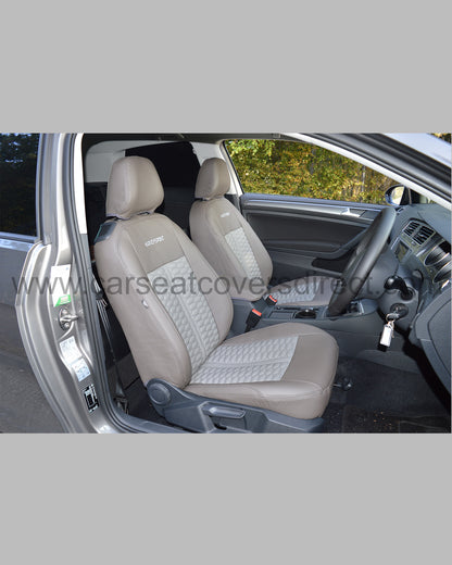 Volkswagen VW Golf MK7 Seat Covers - Leather Brown with Cream Honeycomb Centre
