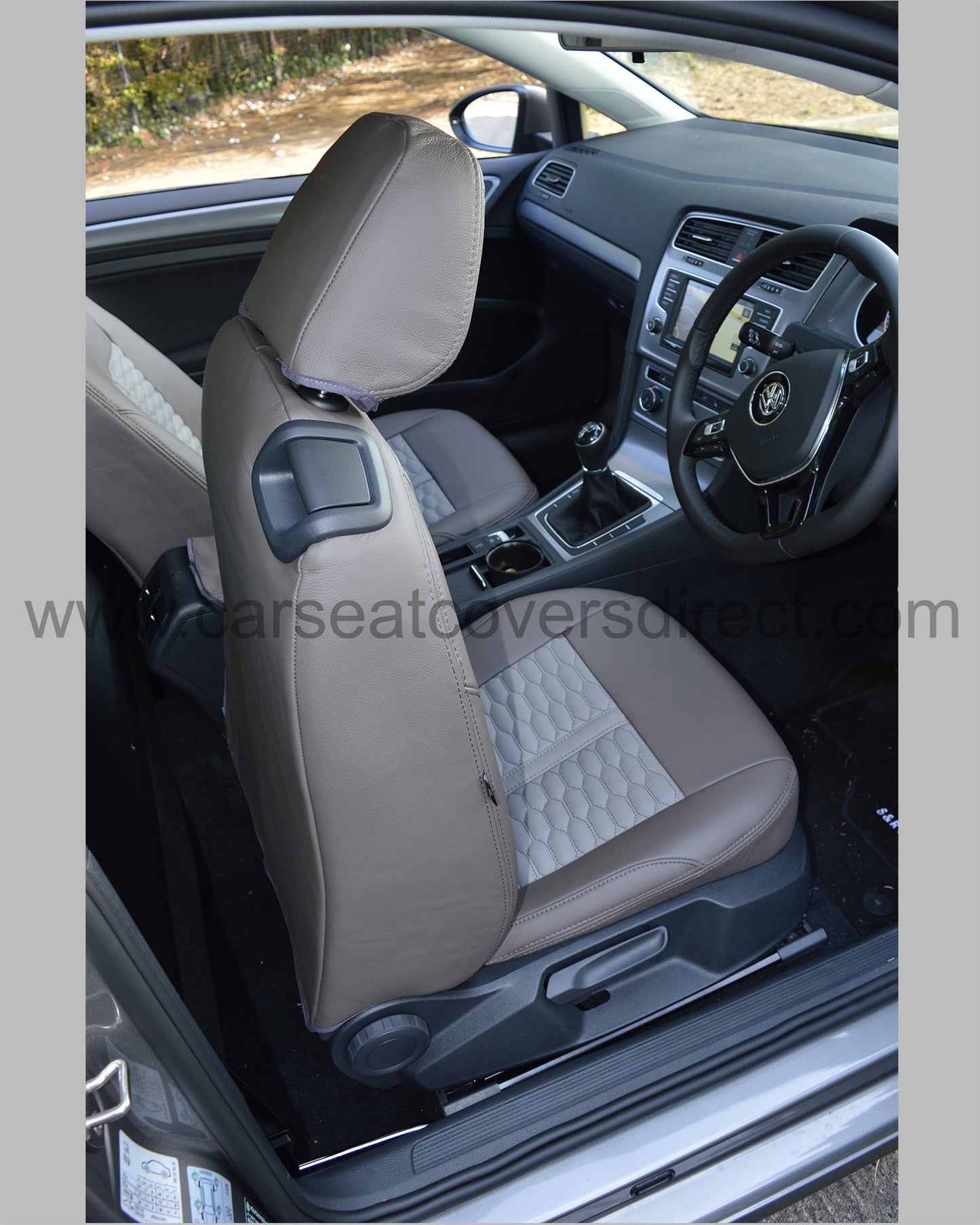 Volkswagen VW Golf MK7 Seat Covers - Leather Brown with Cream Honeycomb Centre