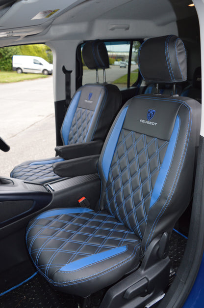 Citroën Berlingo Multispace Seat Covers (2008+) | 5 Seater | Black & Blue Leatherette | Custom Made to Order