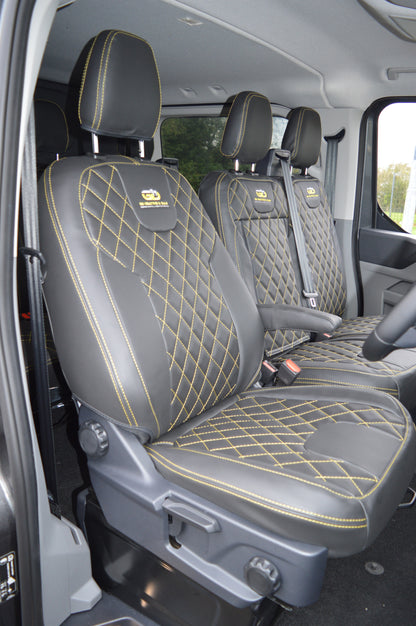 Ford Transit Custom Crew Cab Seat Covers (2024) | Black Leatherette | UK Made to Order