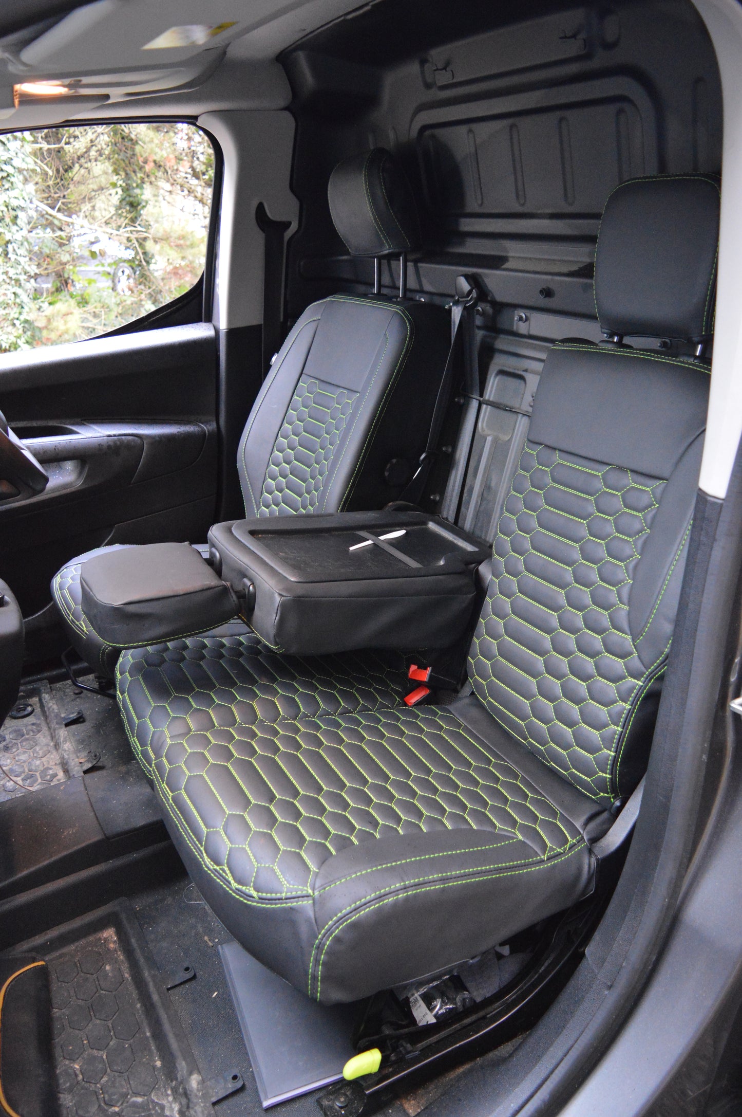 Citroën Berlingo Seat Covers | Black & Lime Green Honeycomb | Waterproof Leatherette | Custom Made to Order