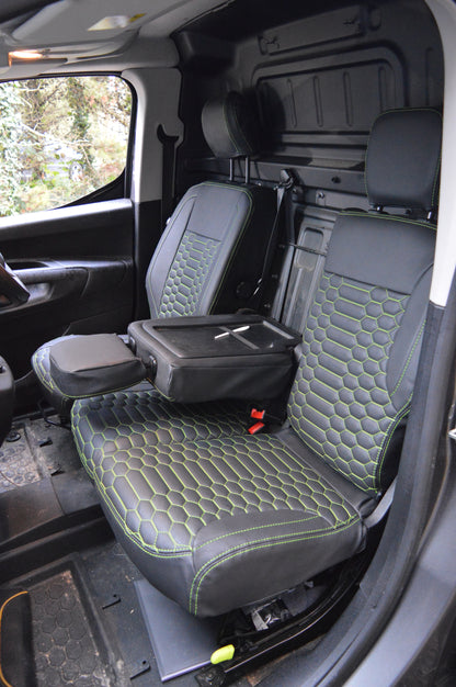 Citroën Berlingo Seat Covers | Black & Lime Green Honeycomb | Waterproof Leatherette | Custom Made to Order