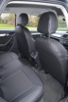 Audi Q3 8U Seat Covers (2011–2019) | Black Perforated Leatherette & Silver Stitching | Custom Made to Order
