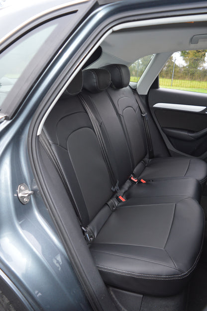 Audi Q3 8U Seat Covers (2011–2019) | Black Perforated Leatherette & Silver Stitching | Custom Made to Order