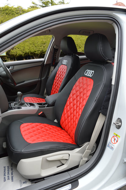 Audi A4 B8 Seat Covers (2008–2015) | Black & Red Leatherette Diamond Stitching | Custom Made to Order