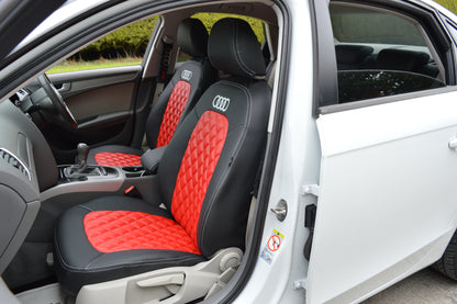 Audi A4 B8 Seat Covers (2008–2015) | Black & Red Leatherette Diamond Stitching | Custom Made to Order