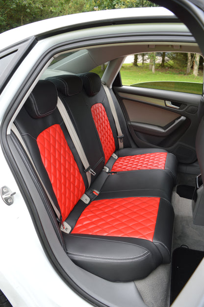 Audi A4 B8 Seat Covers (2008–2015) | Black & Red Leatherette Diamond Stitching | Custom Made to Order