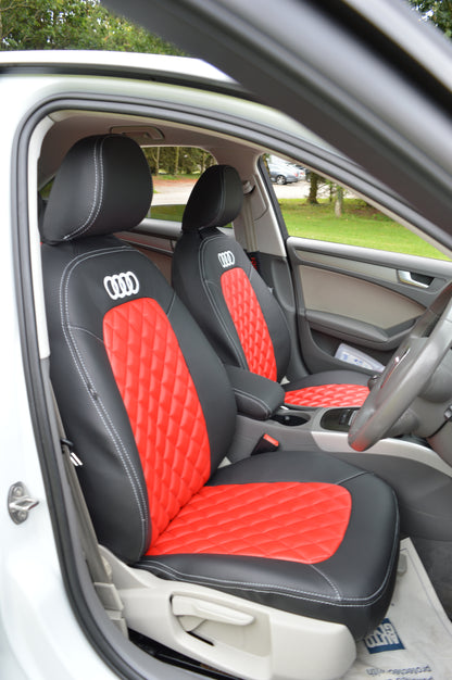 Audi A4 B8 Seat Covers (2008–2015) | Black & Red Leatherette Diamond Stitching | Custom Made to Order