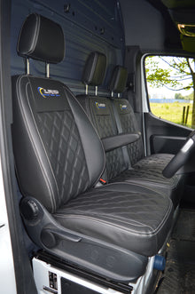 Mercedes Sprinter MK3 (2017 Onwards) Tailored Van Seat Covers – Black Diamond Quilted Leatherette